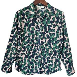 JEAN PIERRE KLIFA Paris Women's Collared Button Shirt Long Sleeve Green Print XS